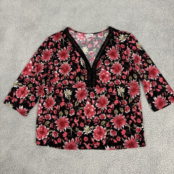 Carol Rose Womens Embroidered Floral Top V Neck Plus 3X Bloomcore y2k USA - Picture 1 of 14
